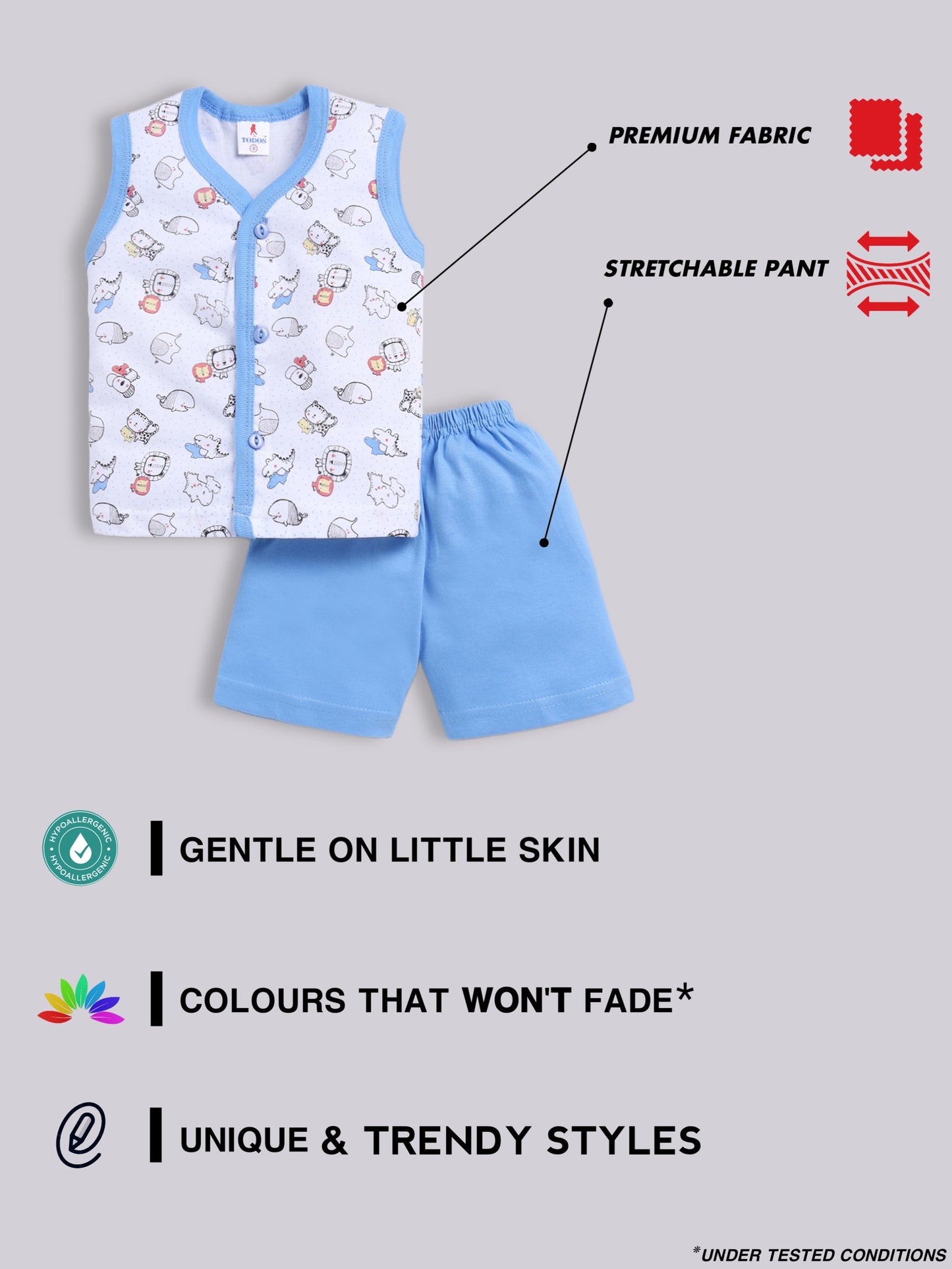 Blue Printed Double Top Pant for Boys by Todos