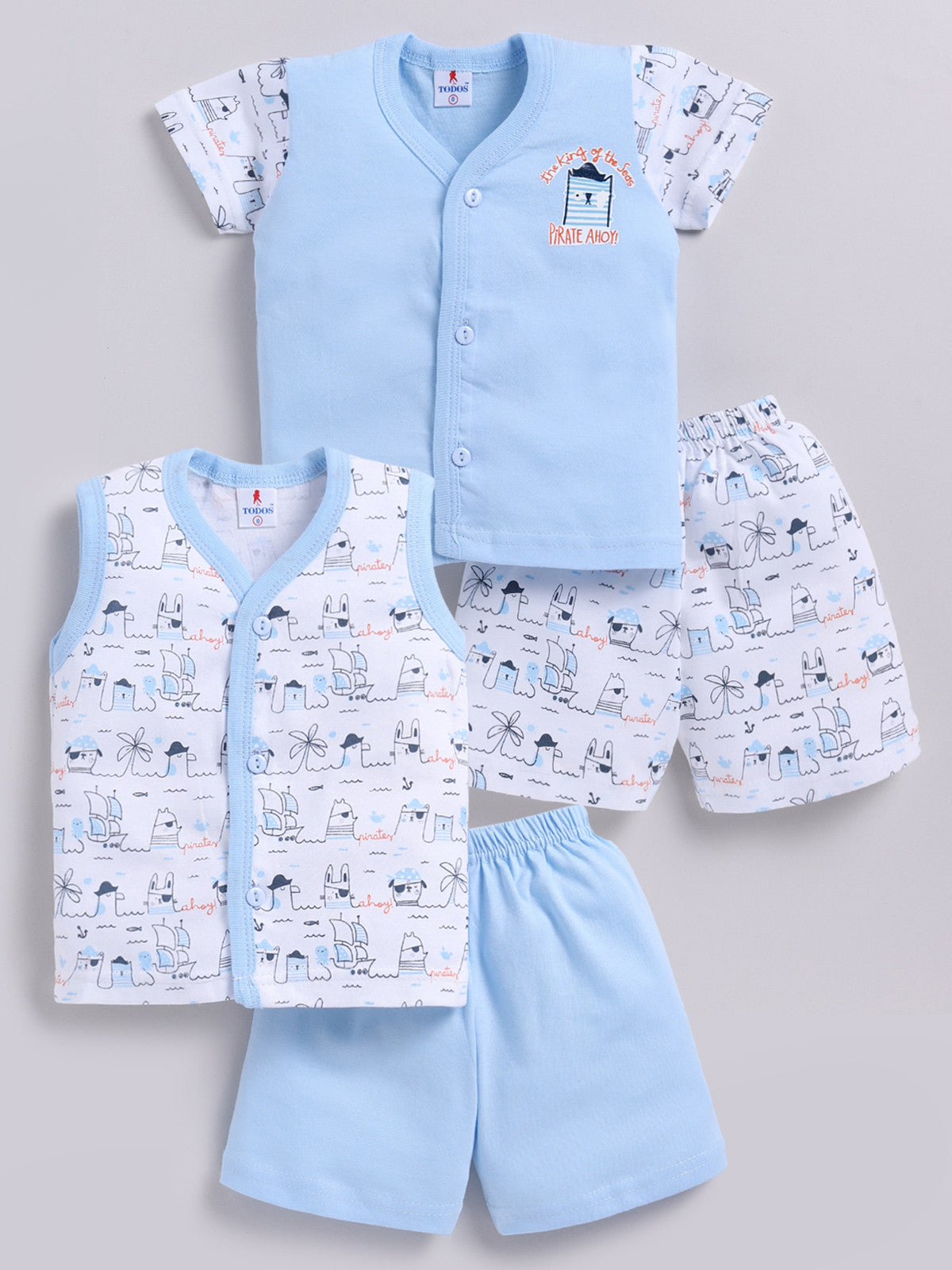 Blue Printed Double Top Pant for Boys by Todos