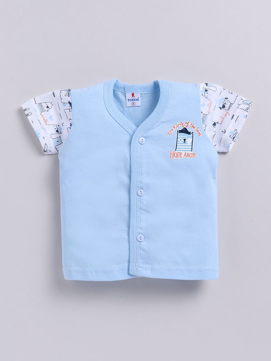 Blue Printed Double Top Pant for Boys by Todos