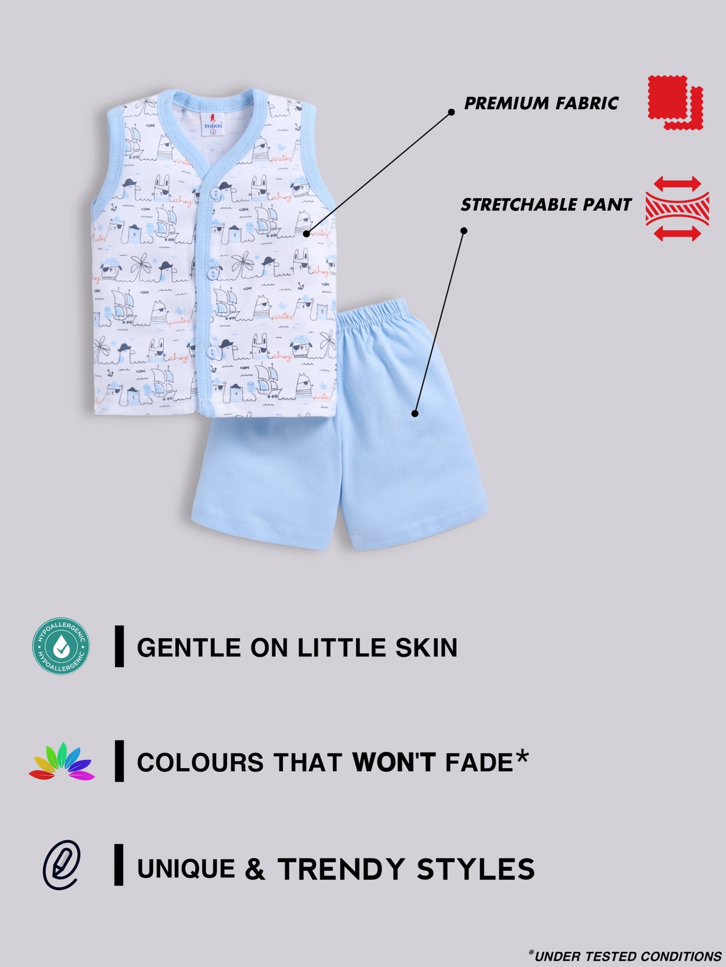 Blue Printed Double Top Pant for Boys by Todos