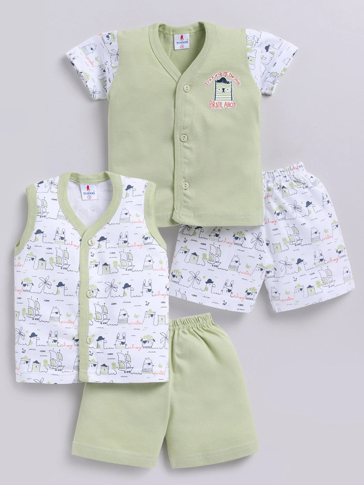 Light Green Printed Double Top Pant for Boys by Todos
