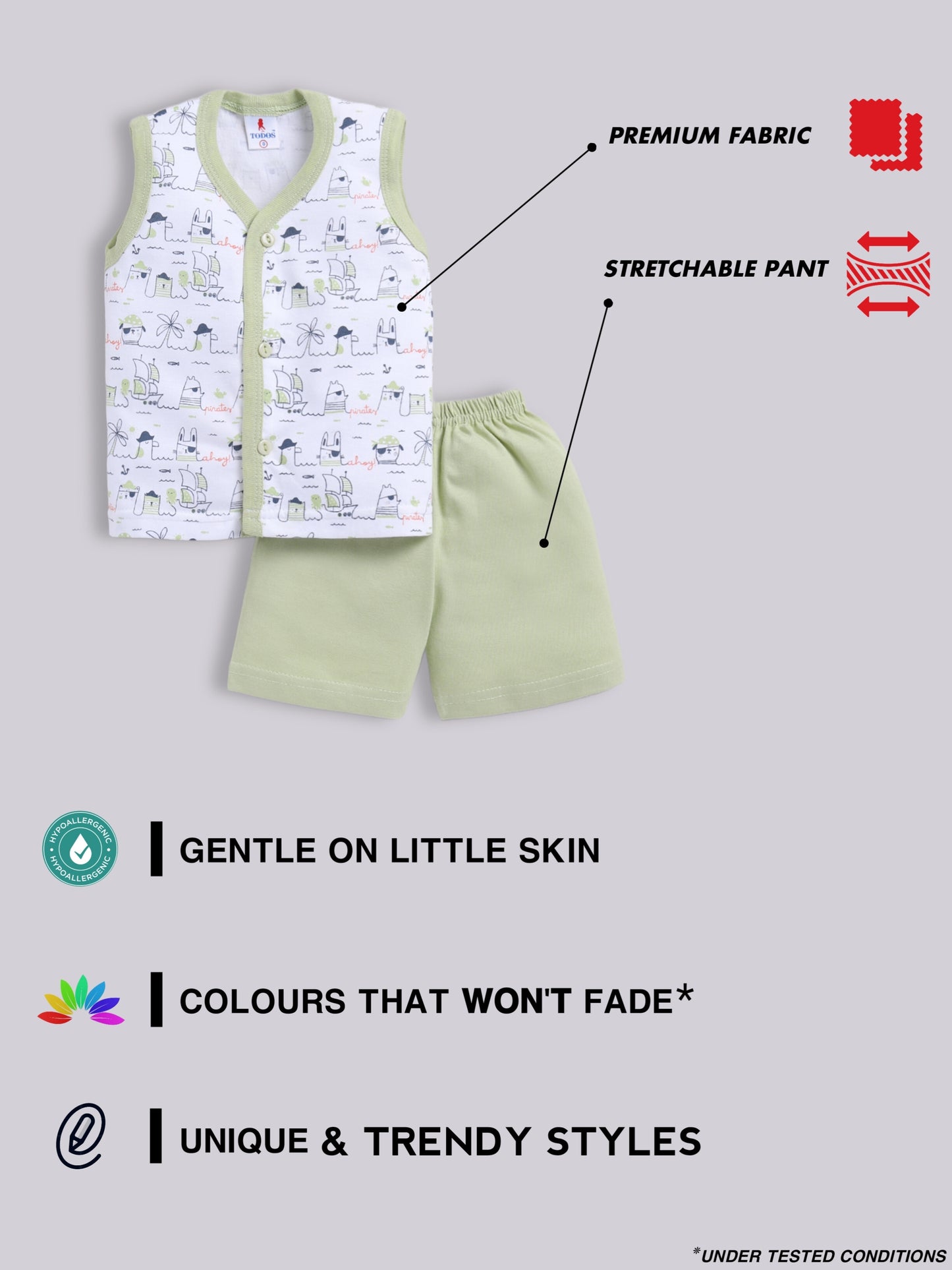 Light Green Printed Double Top Pant for Boys by Todos
