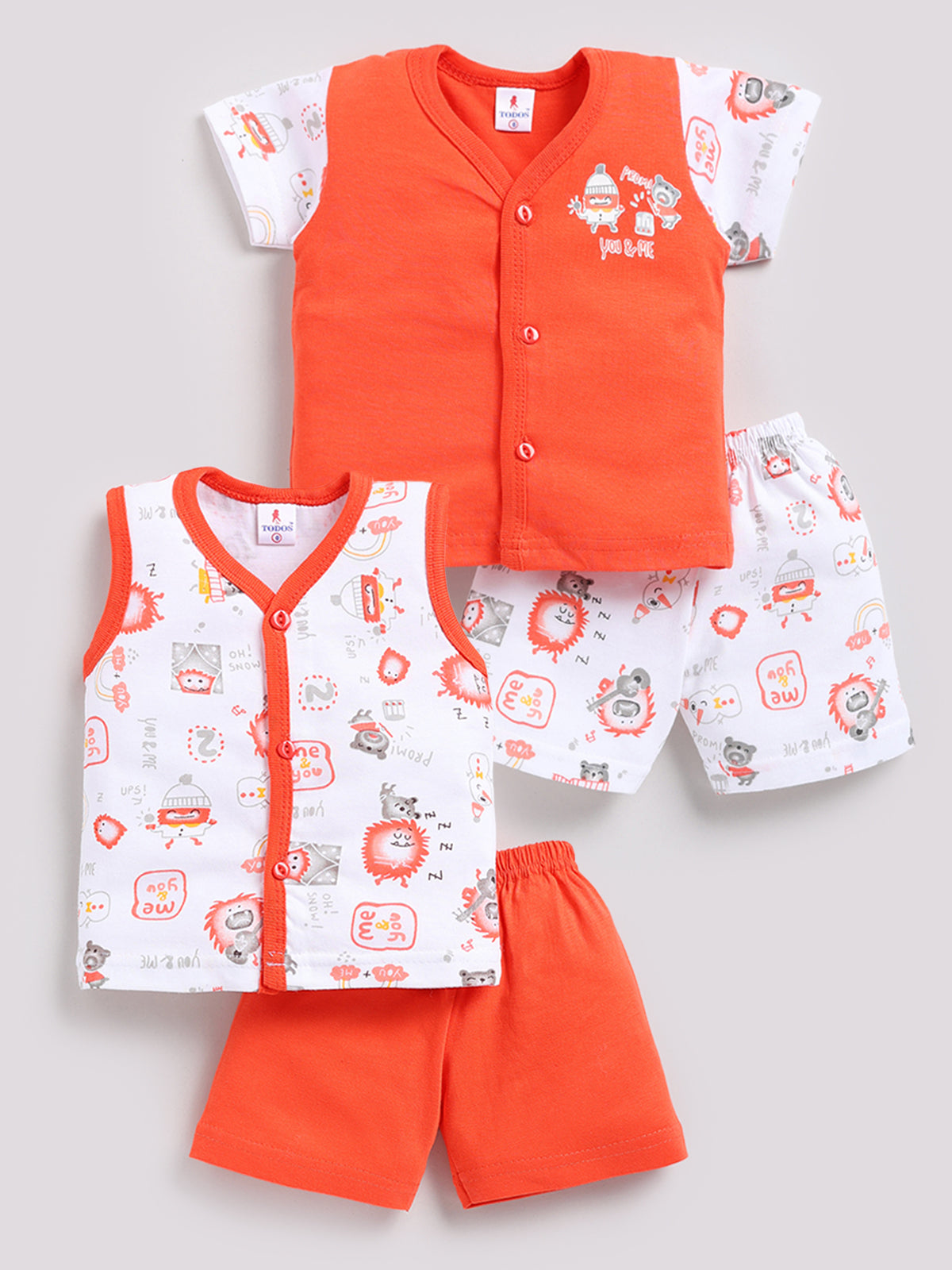 white-orange Printed Double Top Pant for Boys by Todos