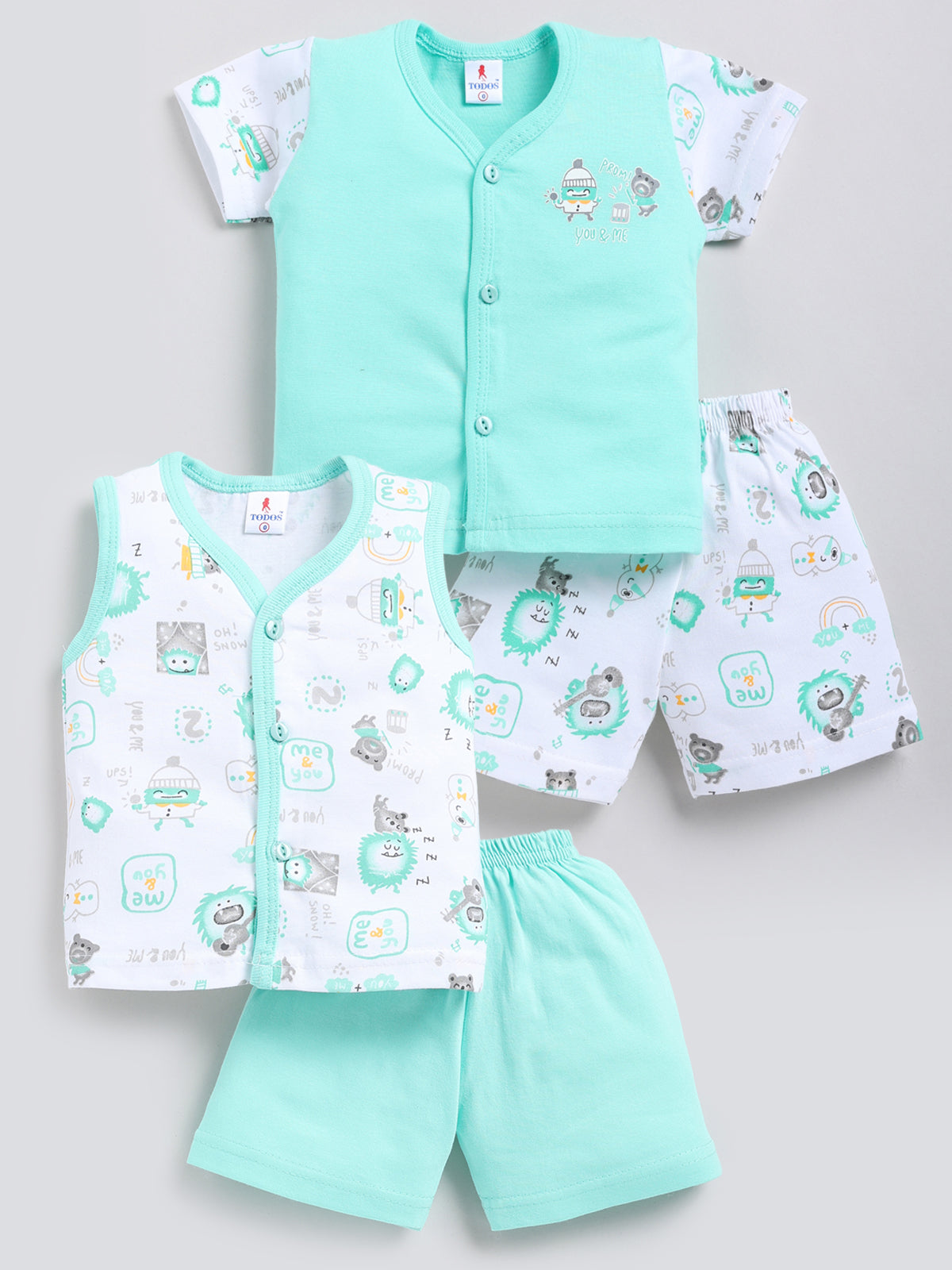 white-skyblue Printed Double Top Pant for Boys by Todos
