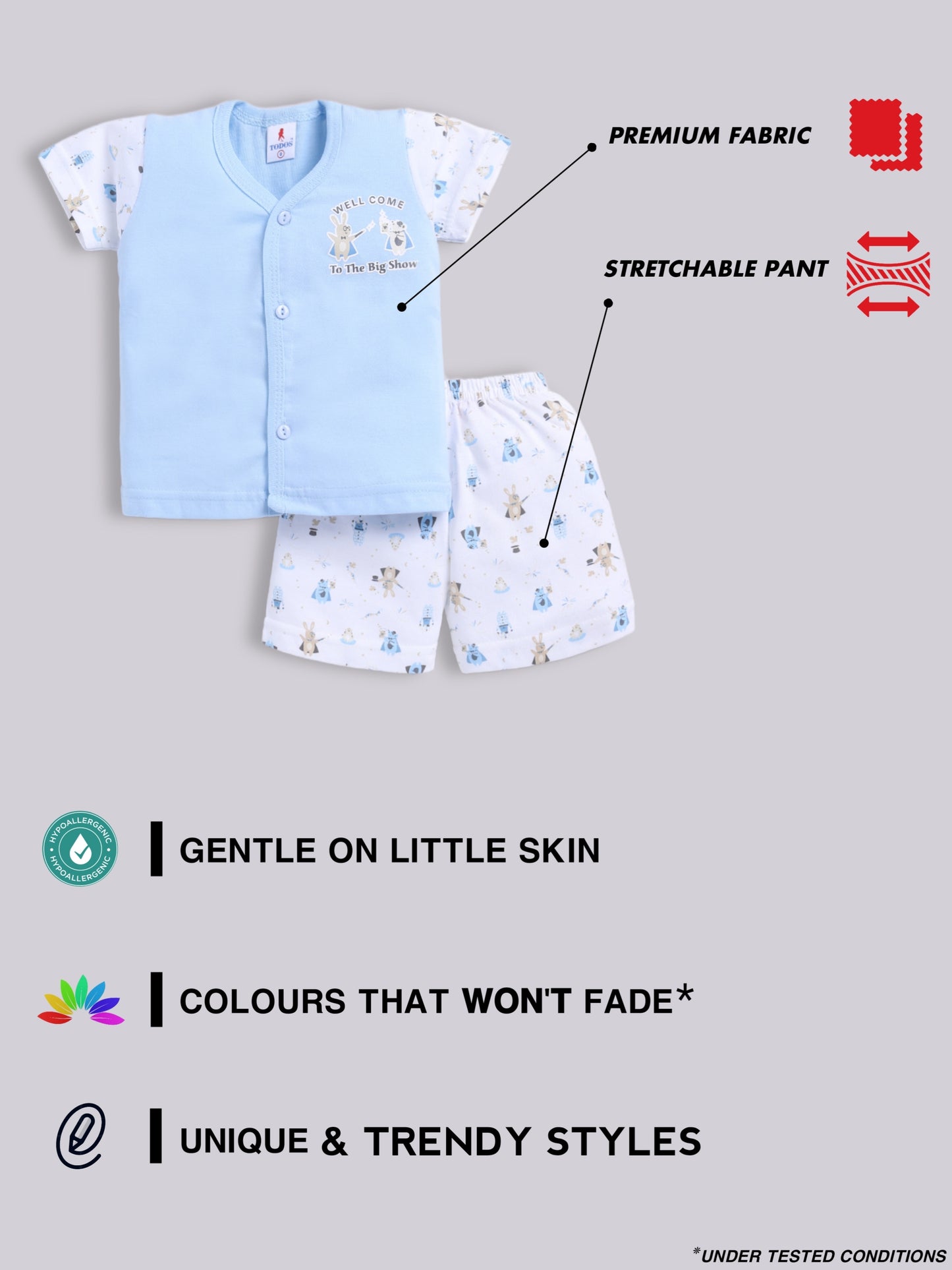 Sky Blue Printed Double Top Pant for Boys by Todos