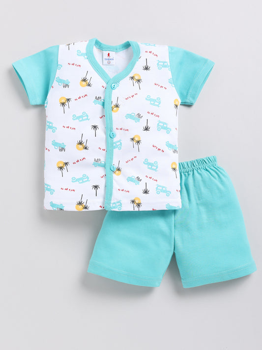 white-skyblue Printed Double Top Pant for Boys by Todos