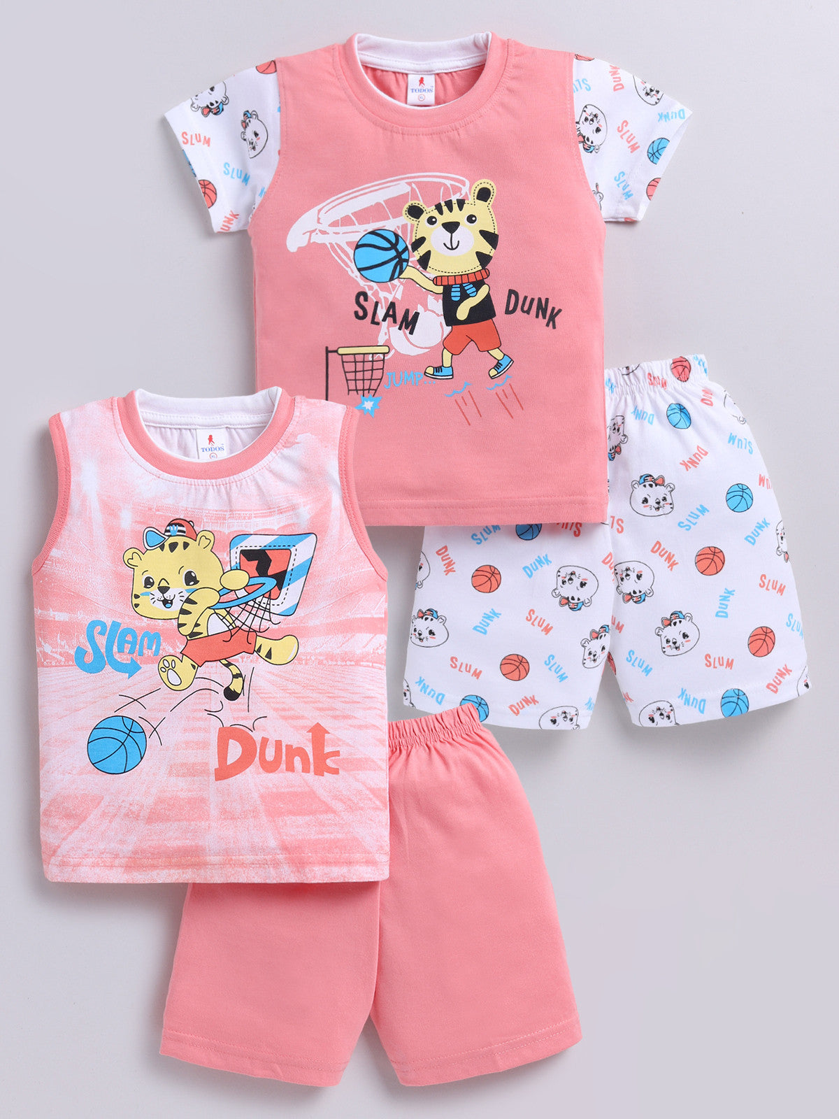 Pink Printed Double Top Pant for Boys by Todos