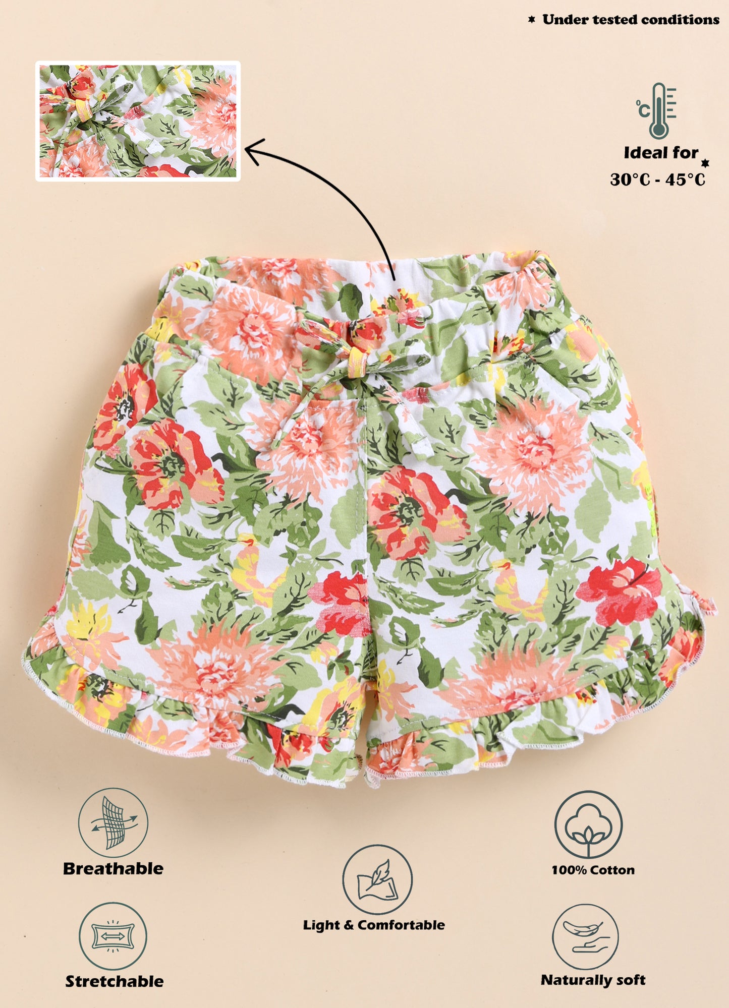 Biskid Summer Botanical Green Leaf Shorts for Girls