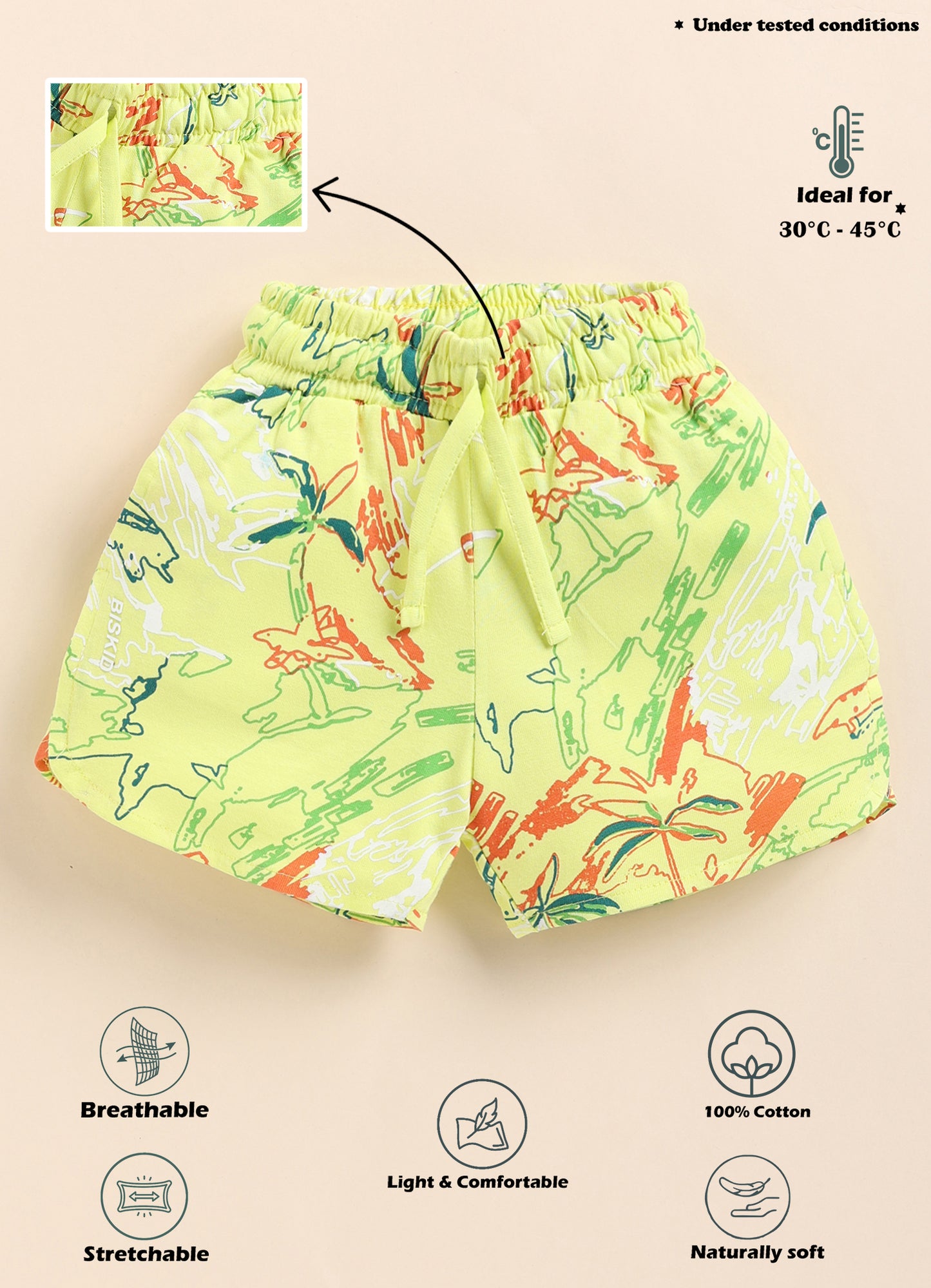 Biskid Girls Tropical Palm Print Casual Shorts - Lime Green
