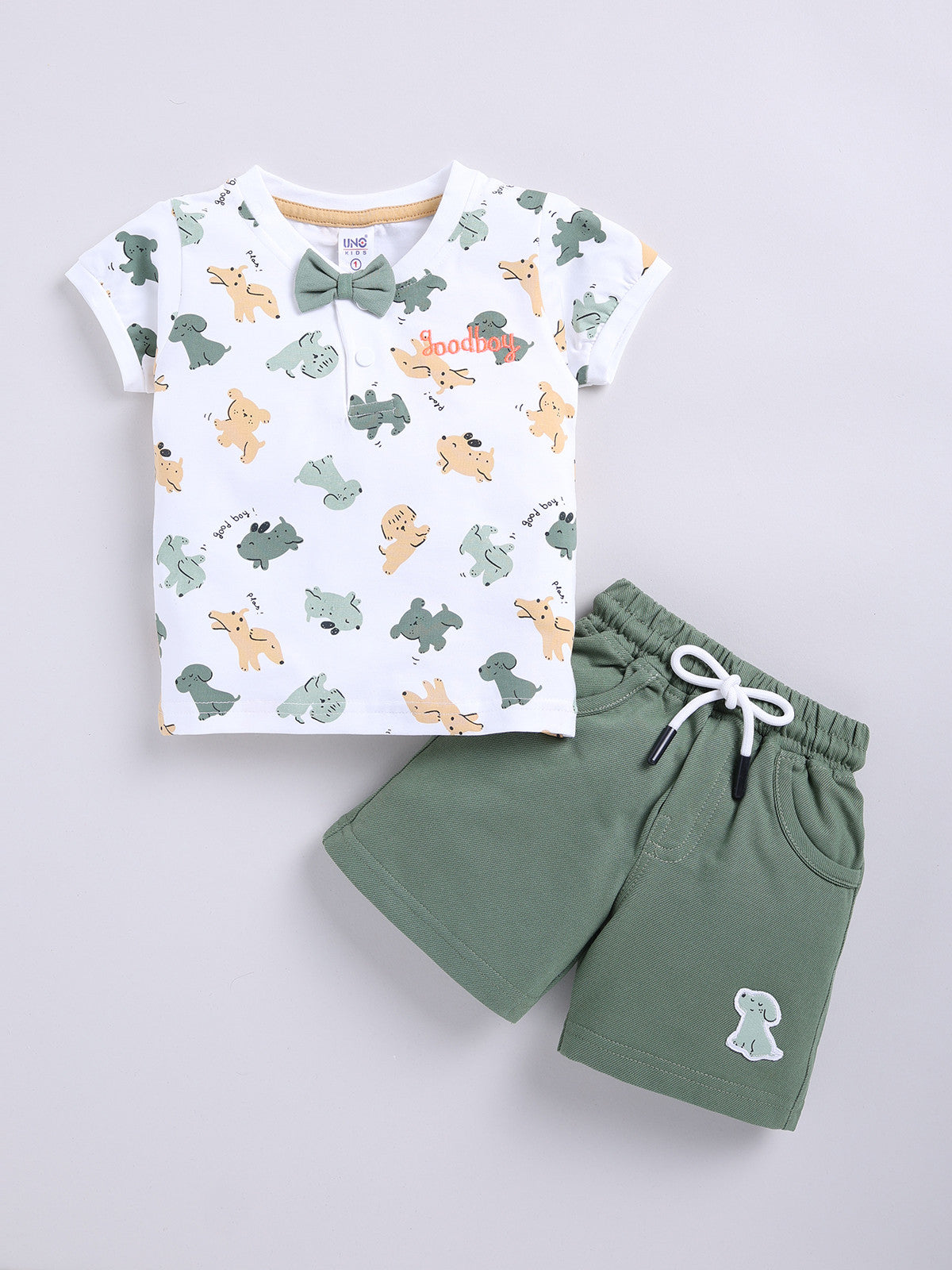 Green Printed T-Shirt Pant Set for Boys by Uno Kids