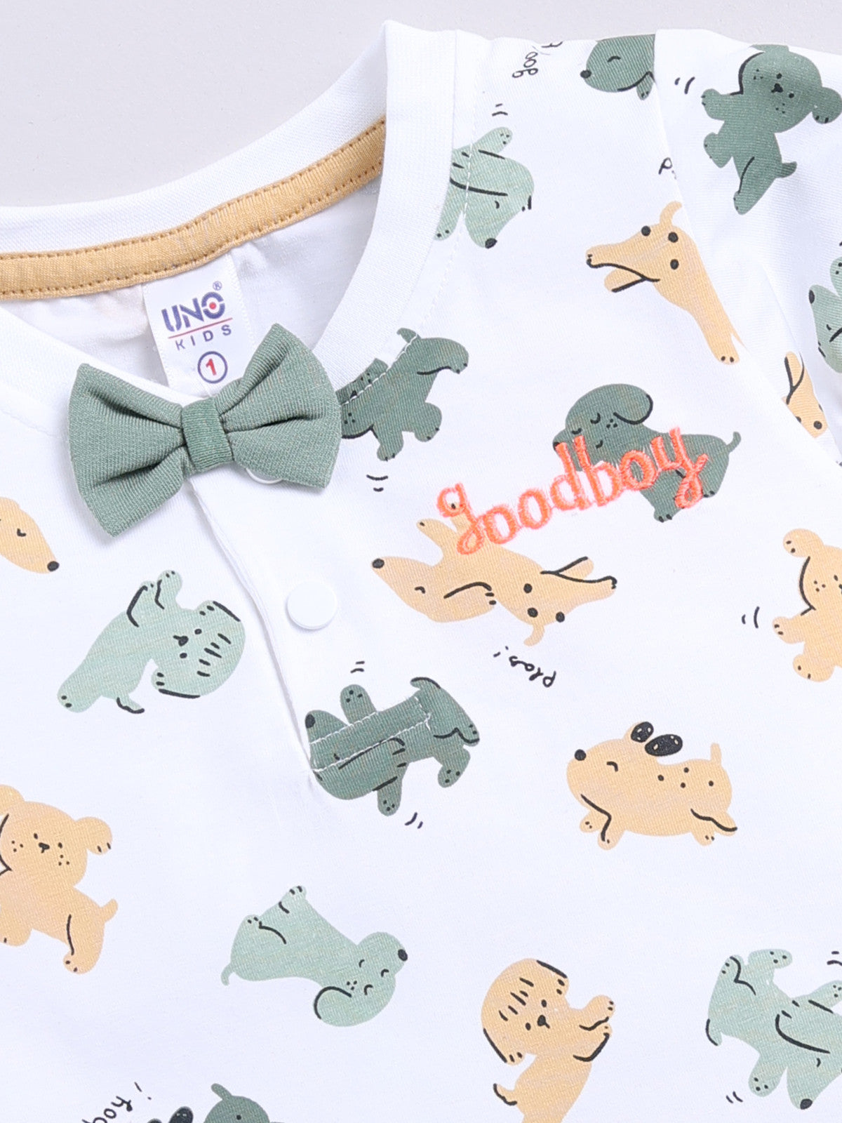 Green Printed T-Shirt Pant Set for Boys by Uno Kids