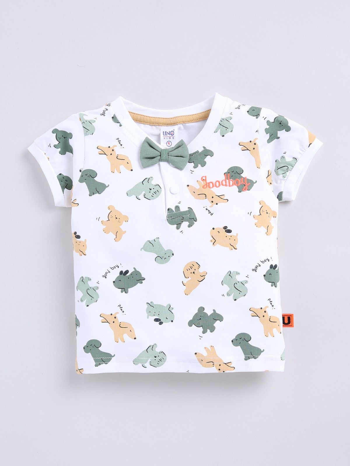 Green Printed T-Shirt Pant Set for Boys by Uno Kids