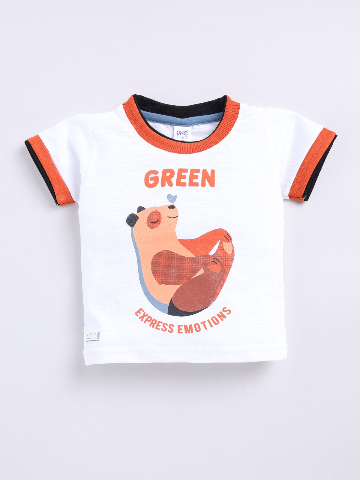 Orange Printed T-Shirt Pant Set for Boys by Uno Kids