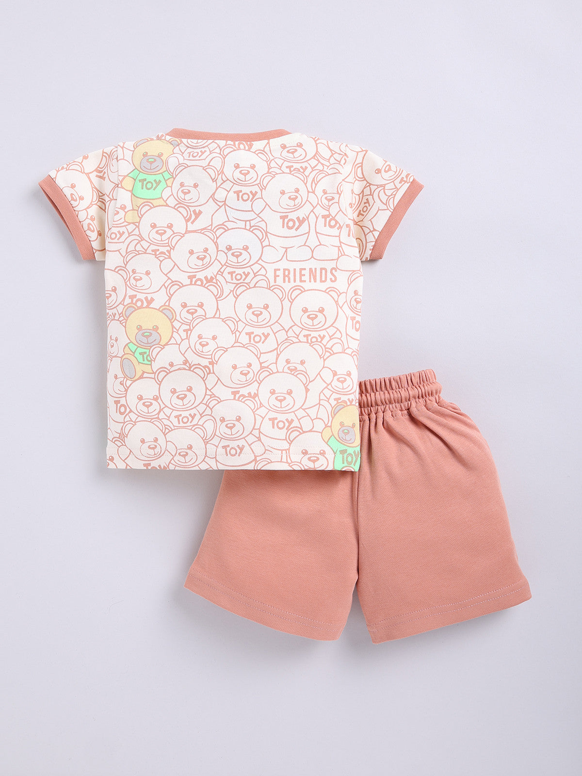 Peach Teddy Printed Shirt Pant Set for Boys by Uno Kids