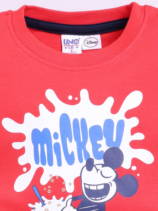 Red Micky Printed T-Shirt Pant Set for Boys by Uno Kids