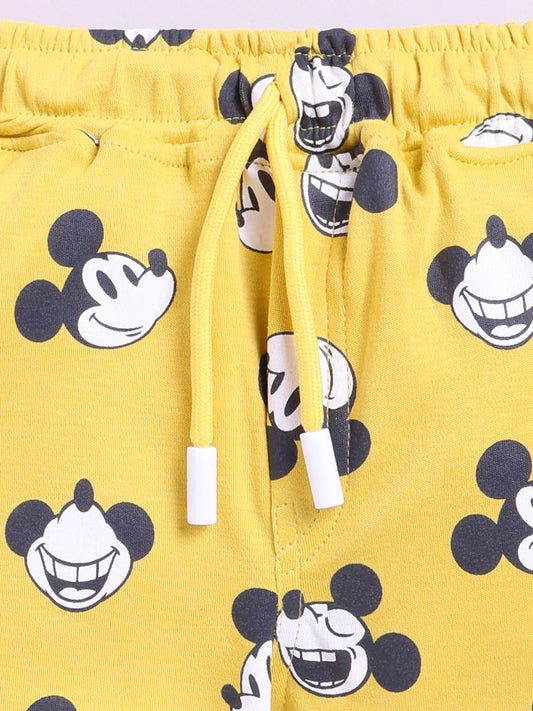Yellow Micky Printed T-Shirt Pant Set for Boys by Uno Kids