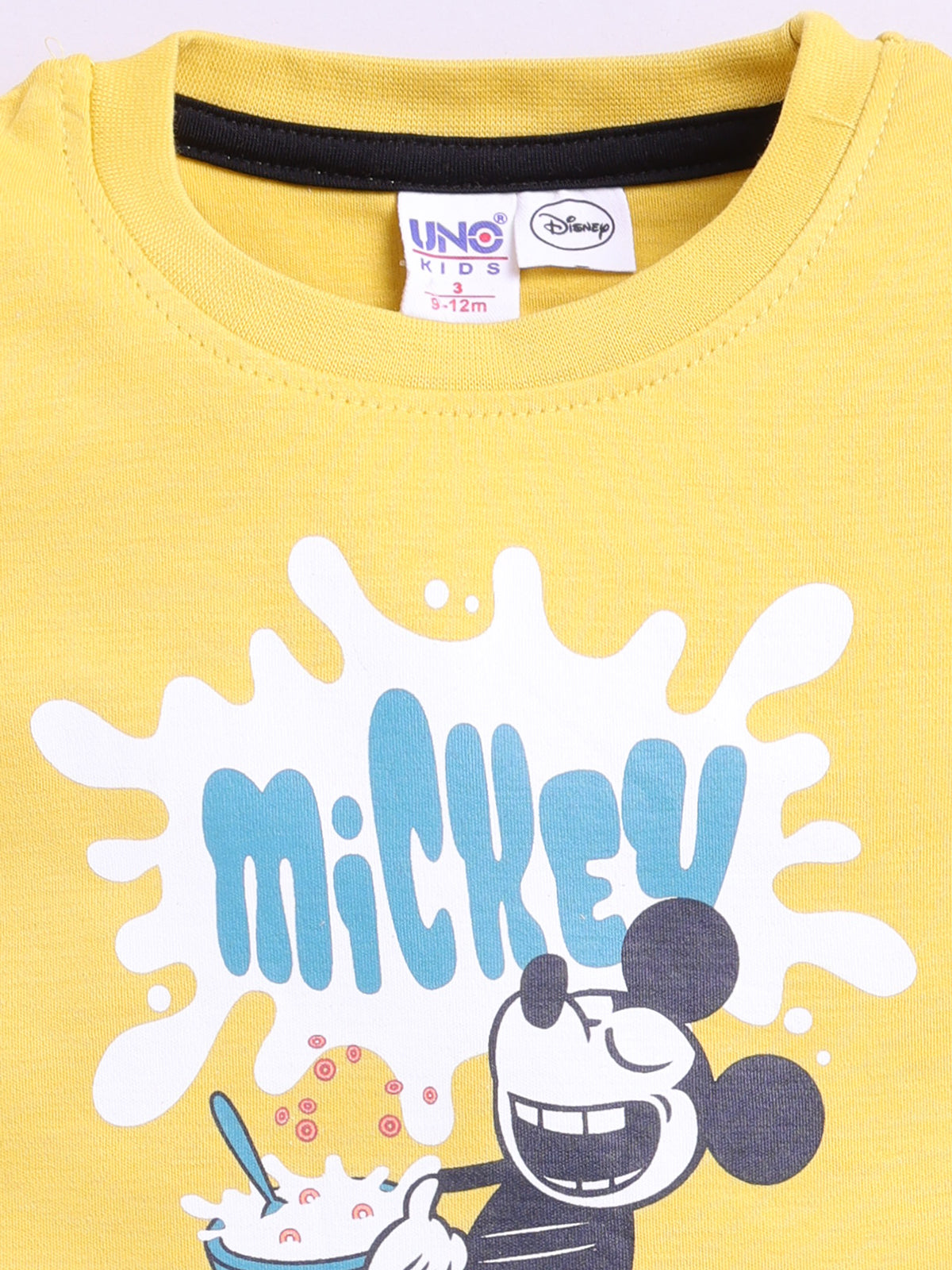 Yellow Micky Printed T-Shirt Pant Set for Boys by Uno Kids