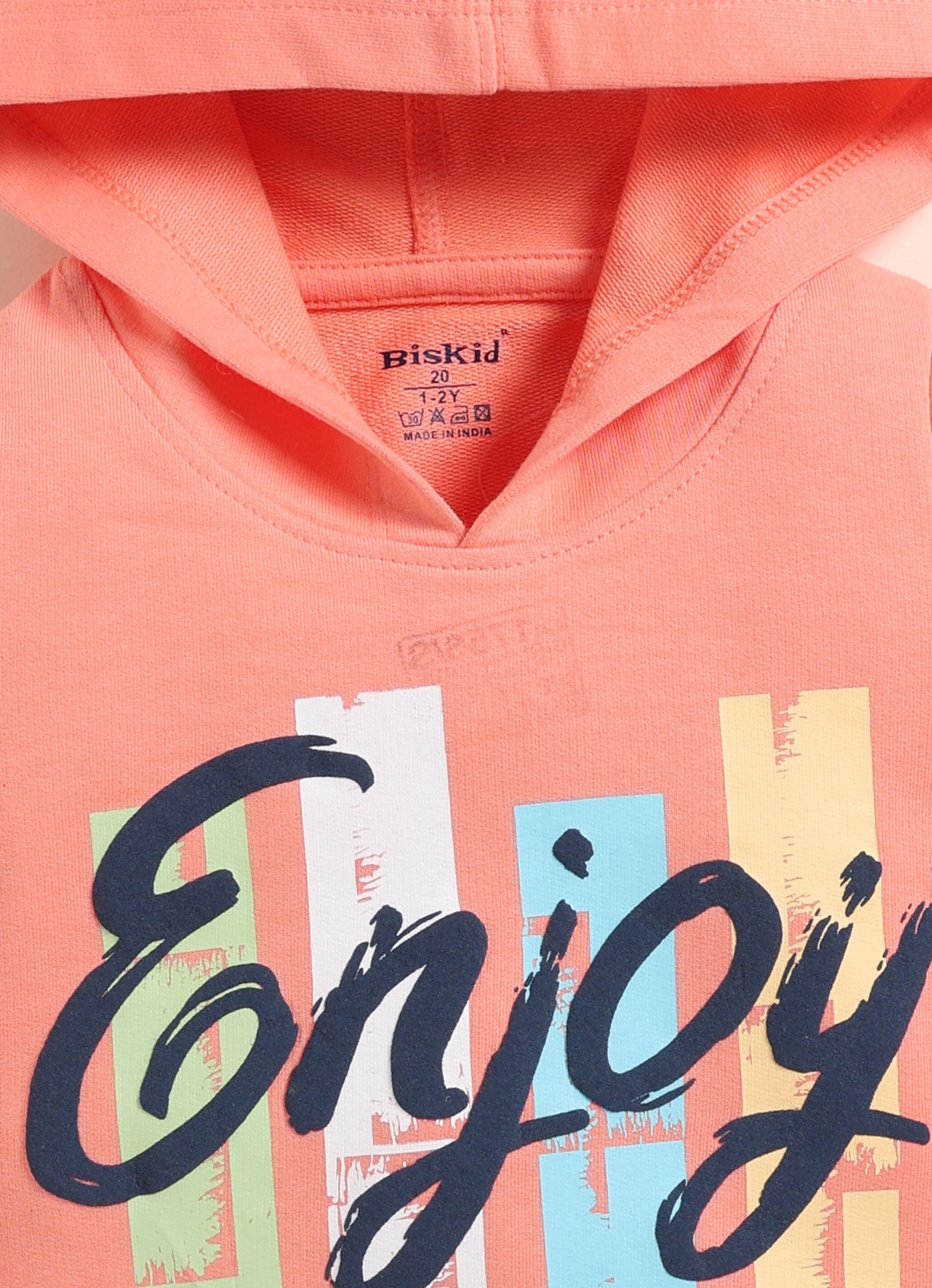 Biskid Girls "Enjoy" Perfect Style Graphic Hooded Sweatshirt - Peach