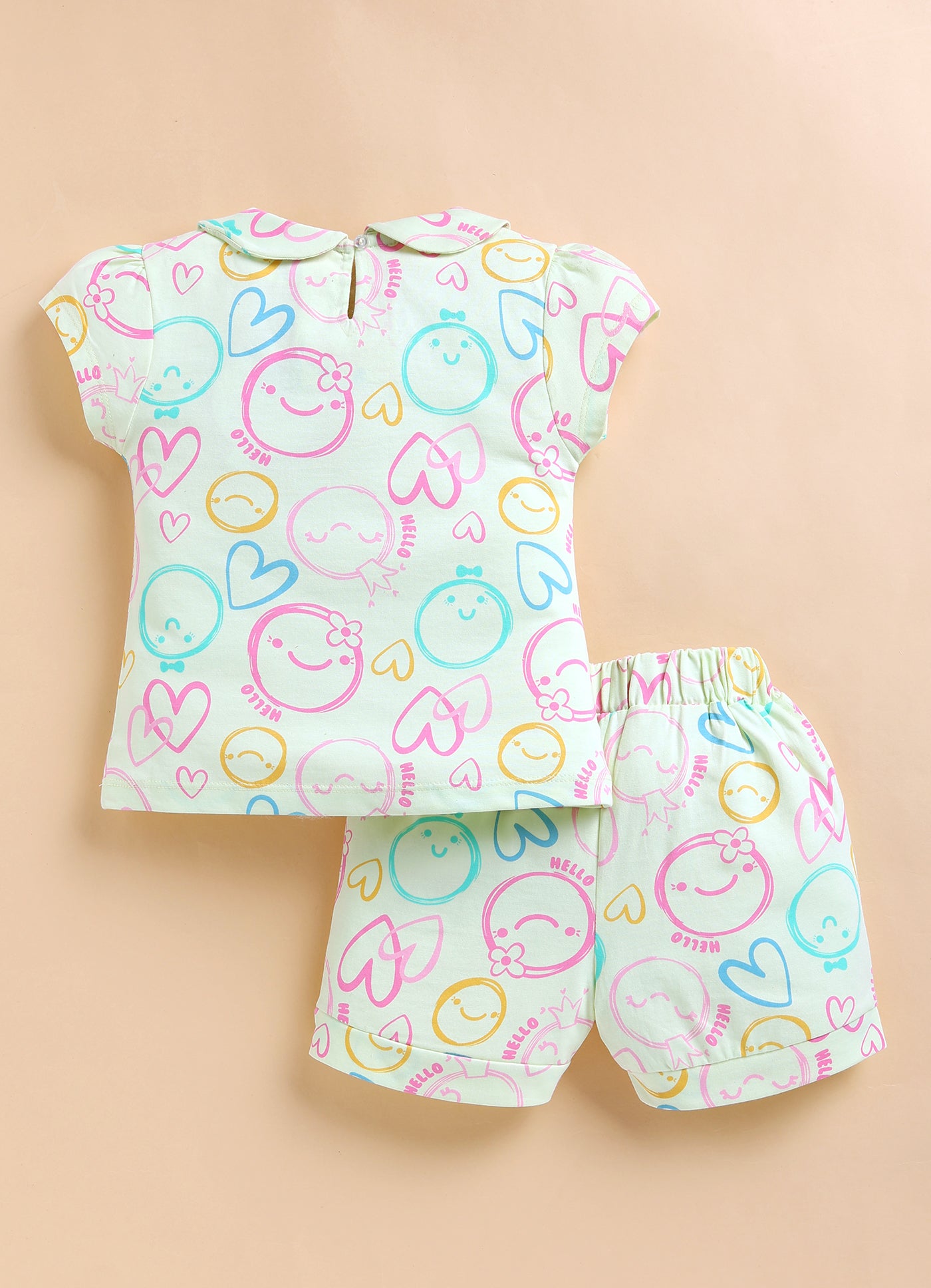 Annie Girls "Hello" Smiley Face Print Top and Shorts Set - Lemon