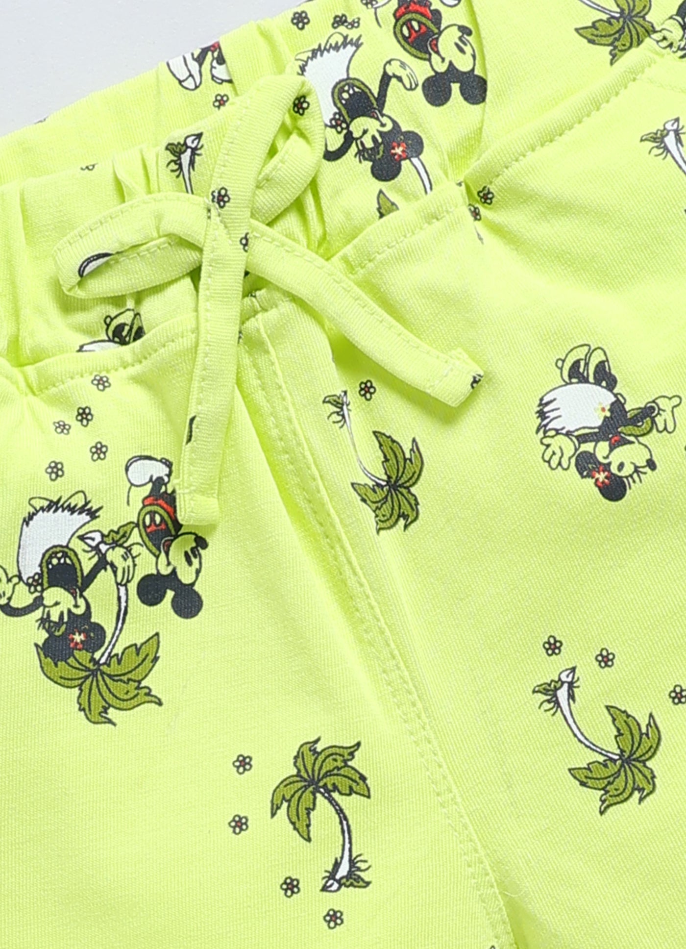 Biskid Girls Disney "Mickey & Friends" Pack of 2 Snoopy Blue Checkered and Mickey Mouse Lemon Yellow Tropical Printed Casual Shorts