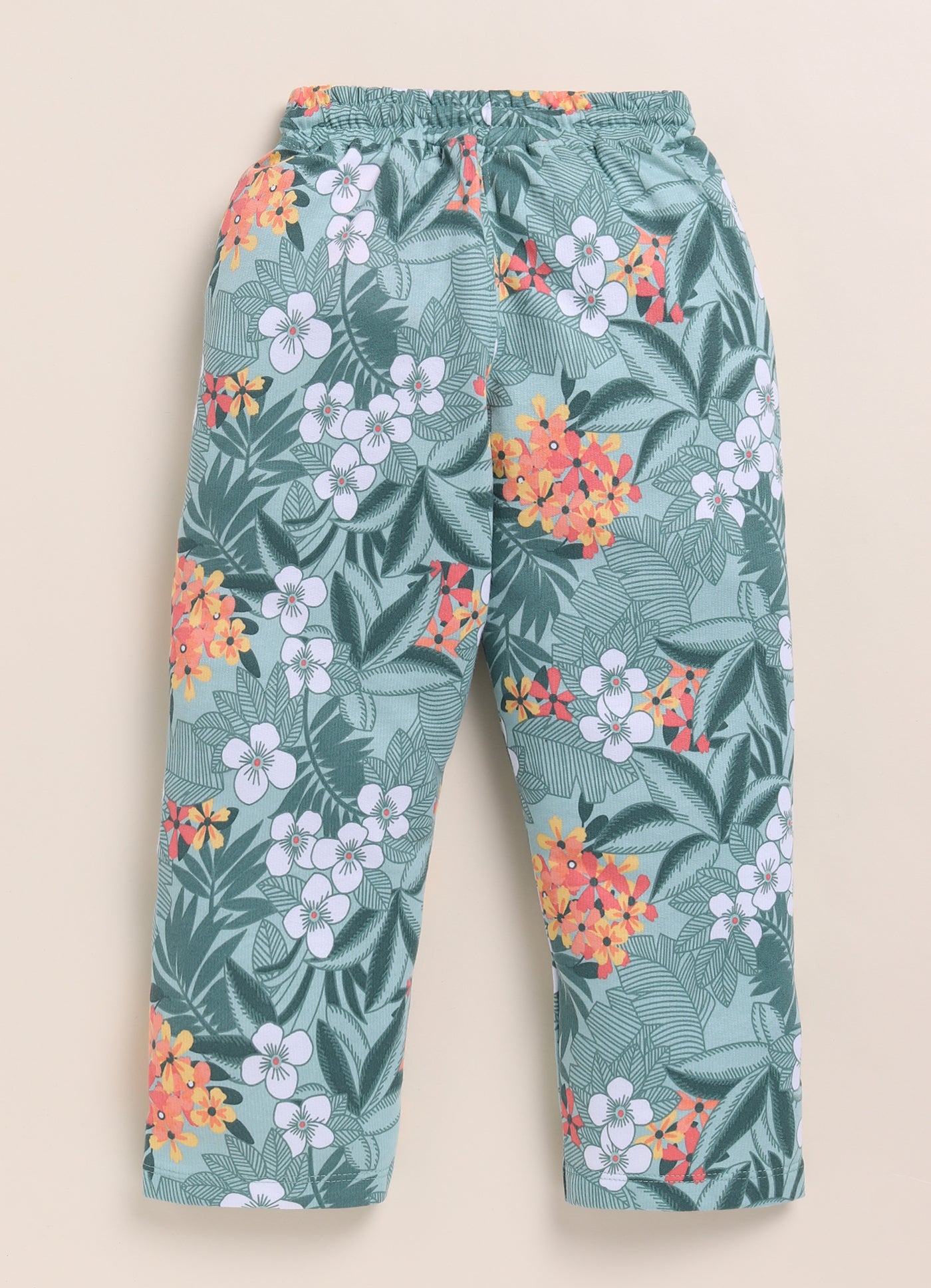 Biskid Girls Tropical Floral Print Cozy Fleece Joggers - Mint Green