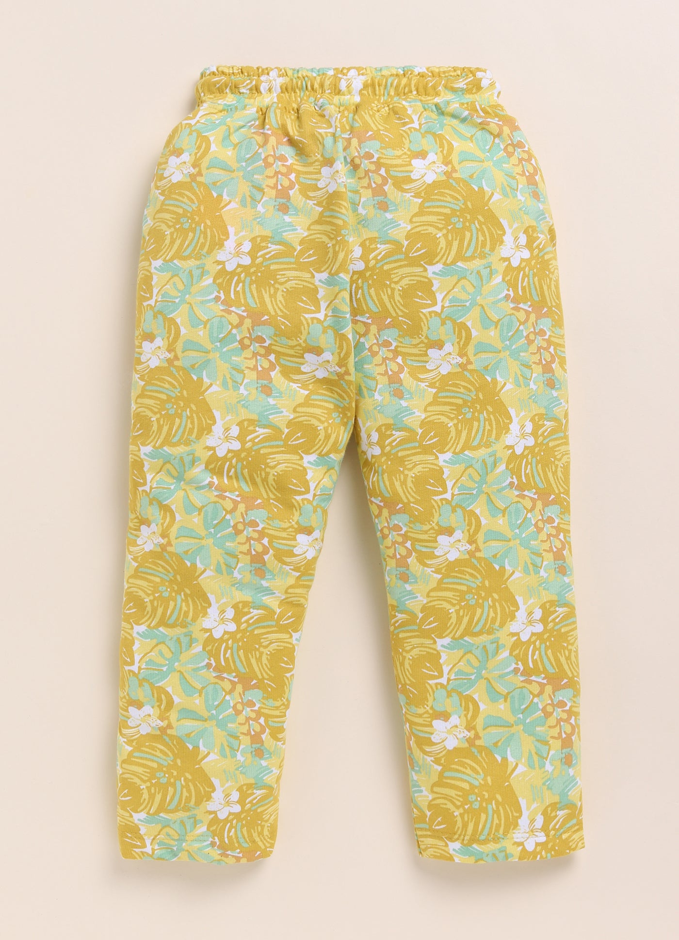 Biskid Girls Tropical Leaf Print Cozy Fleece Joggers - Mustard Yellow