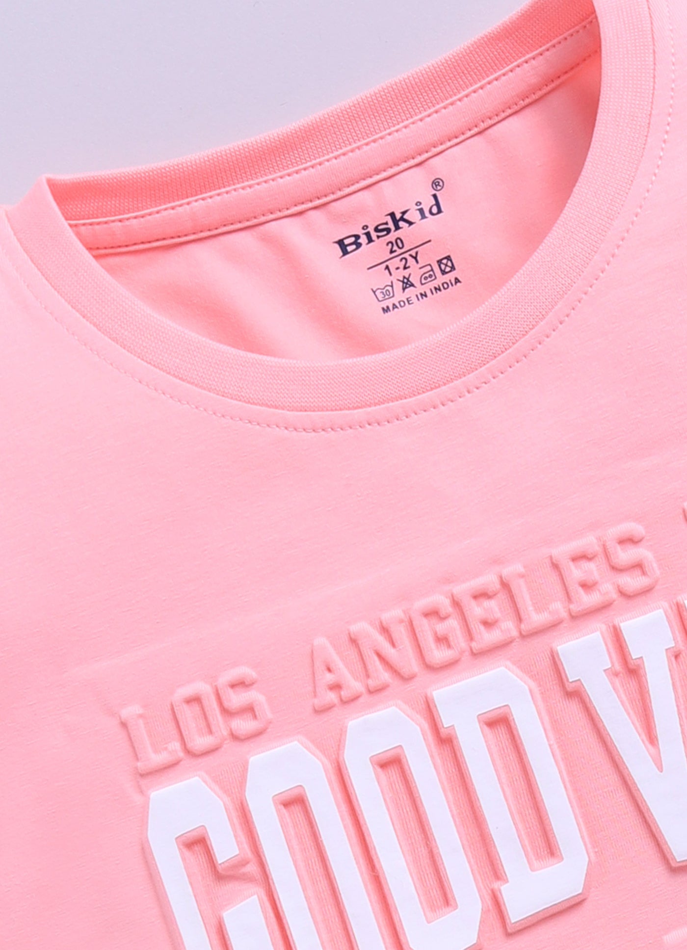 Biskid Girls "GOOD VIBE 1998" Light Peach and "DREAMS NEW YORK" Sea Green Casual Cotton Crop Top Combo (Pack of 2)