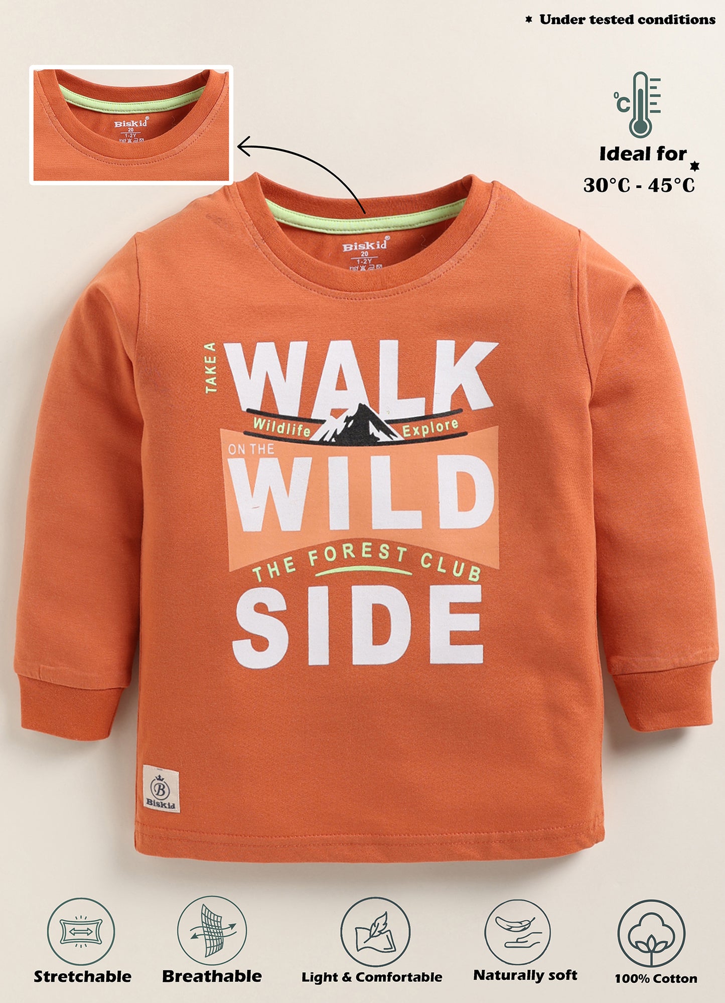 Biskid Boys "Walk on the Wild Side" Long-Sleeve Graphic T-Shirt - Rust Orange