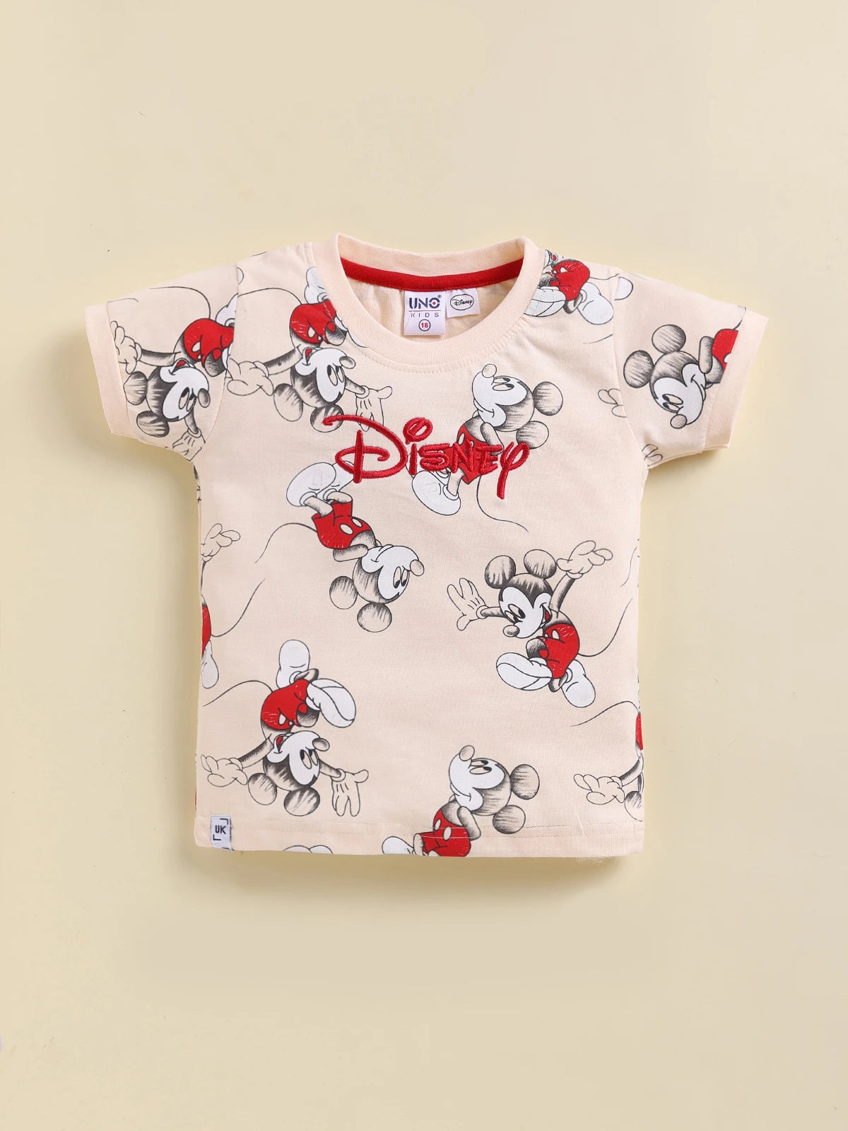 Light Peach Micky Printed Co-ord Set for Boys by Uno Kids