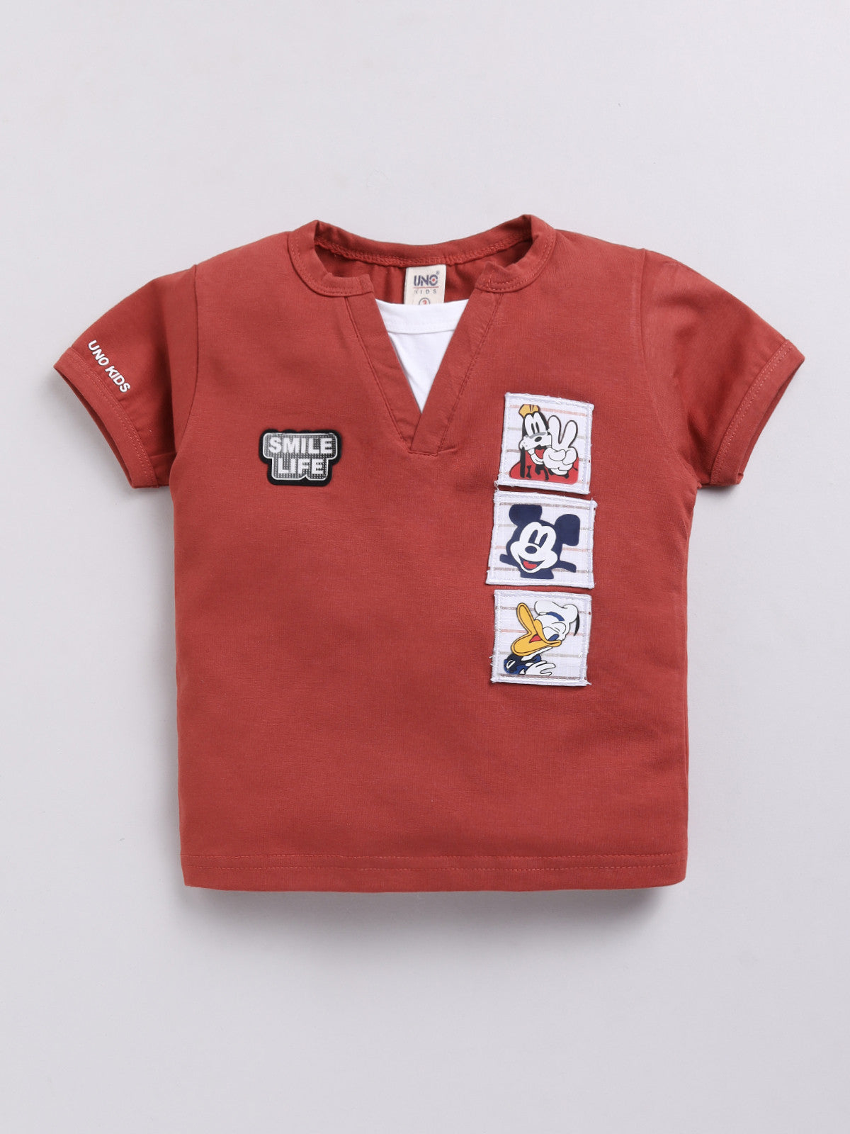 Brown Micky Printed T-Shirt Pant Set for Boys by Uno Kids