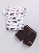 Brown Printed T-Shirt Pant Set for Boys by Uno Kids