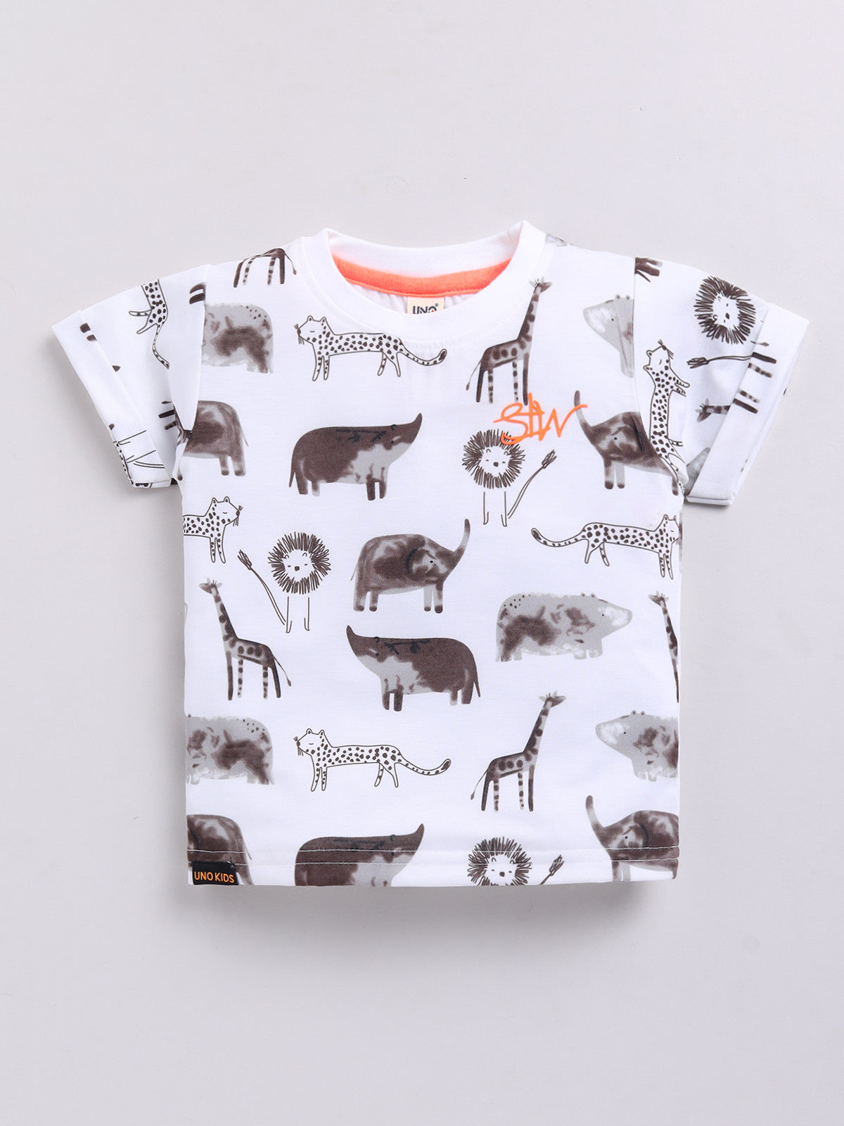 Brown Printed T-Shirt Pant Set for Boys by Uno Kids