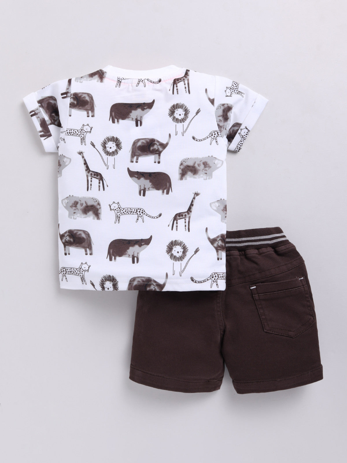 Brown Printed T-Shirt Pant Set for Boys by Uno Kids