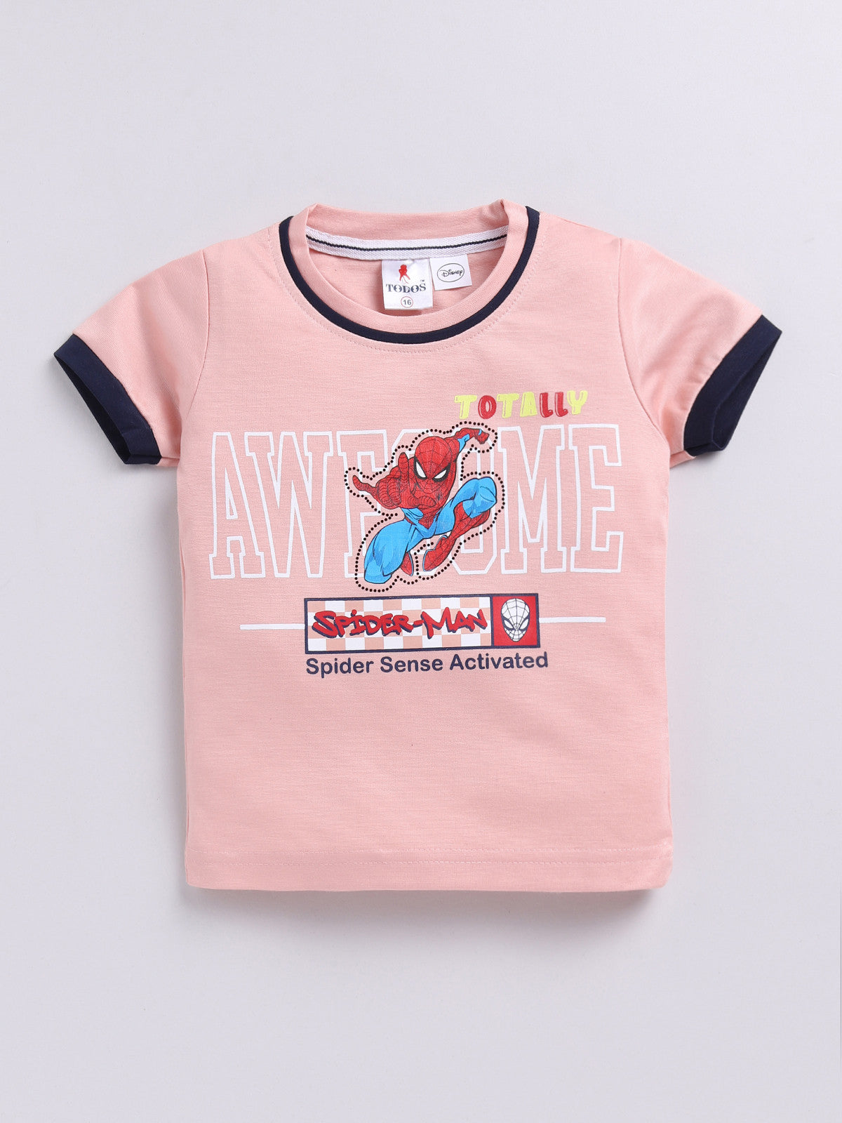 Peach Spider Man Printed T-Shirt Pant Set for Boys by Todos