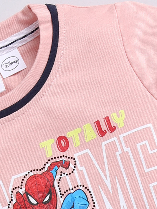 Peach Spider Man Printed T-Shirt Pant Set for Boys by Todos