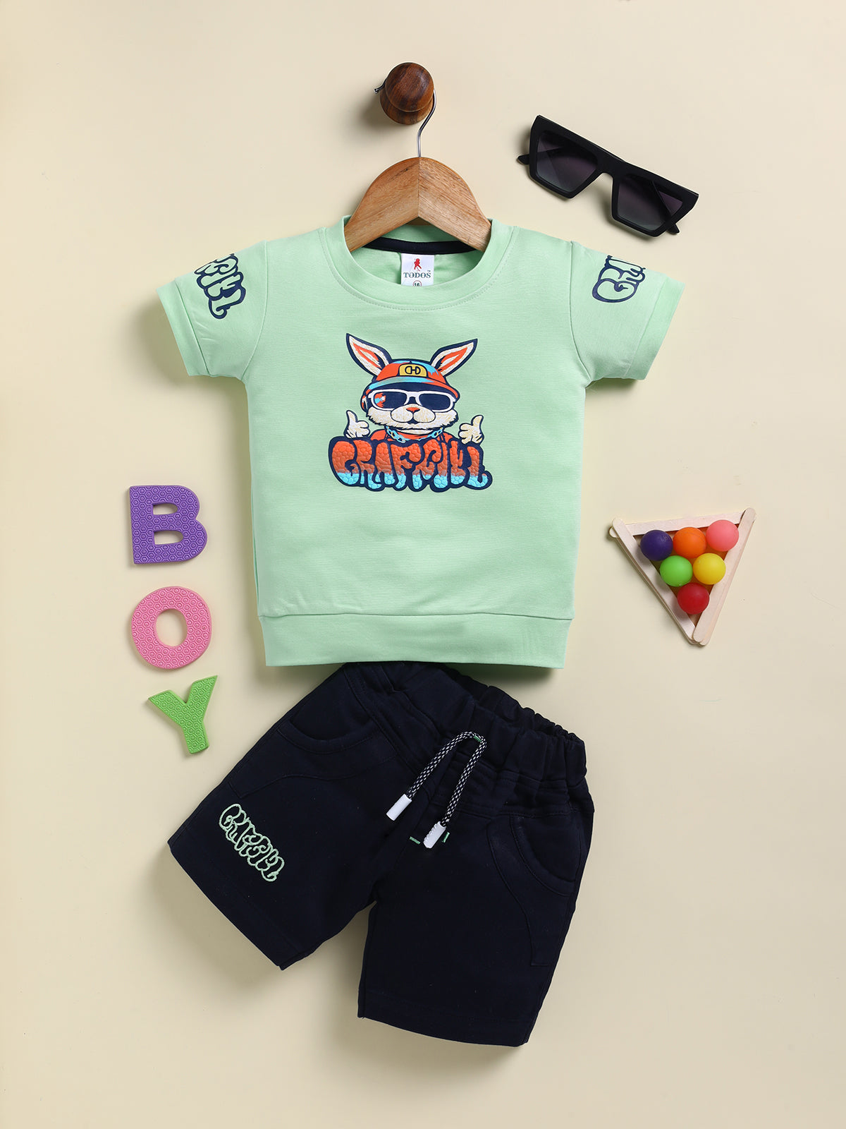 Light Green Printed T-Shirt Pant Set for Boys by Todos