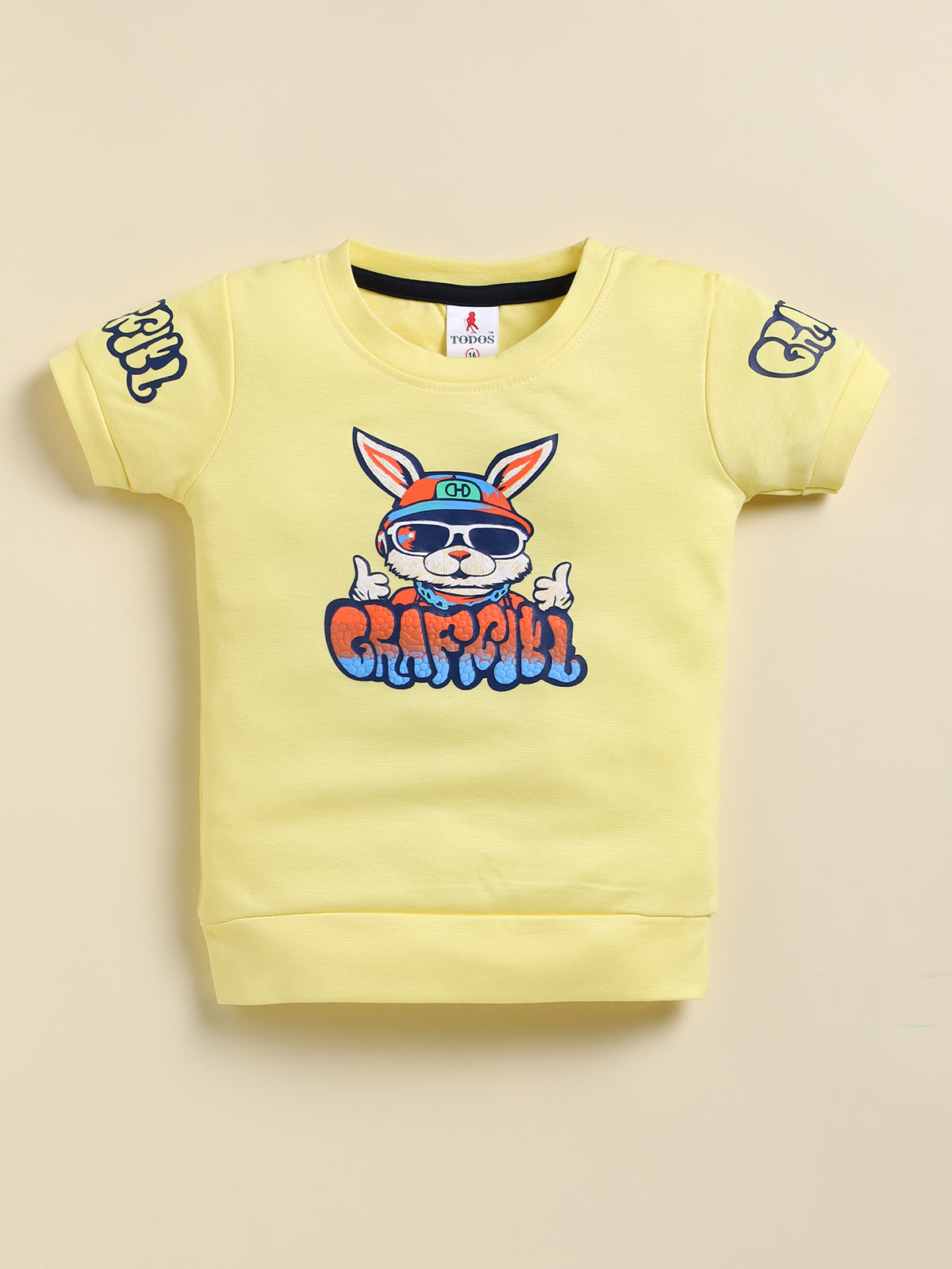 Light Yellow Printed T-Shirt Pant Set for Boys by Todos