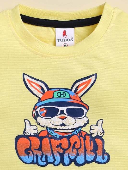 Light Yellow Printed T-Shirt Pant Set for Boys by Todos