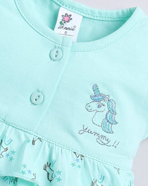 Mint green Printed Frock Panty Set for Girls by Annie