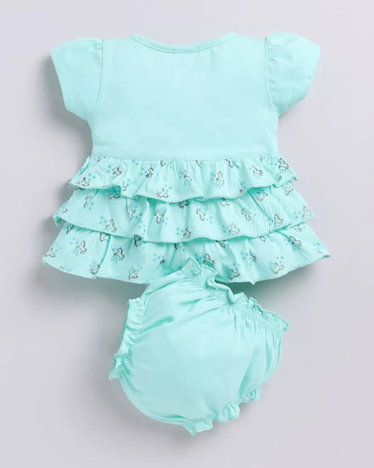 Mint green Printed Frock Panty Set for Girls by Annie