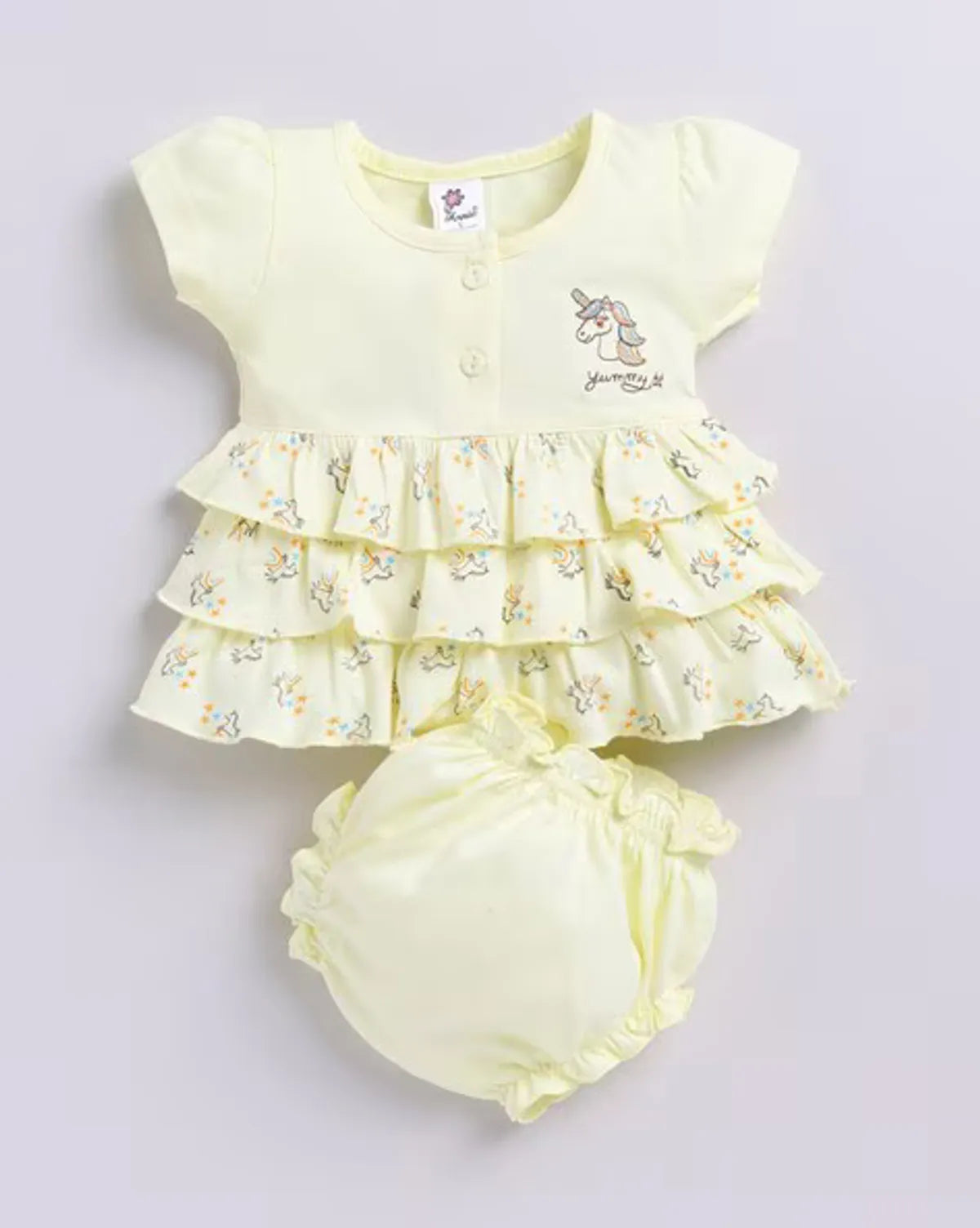 Yellow Printed Frock Panty Set for Girls by Annie