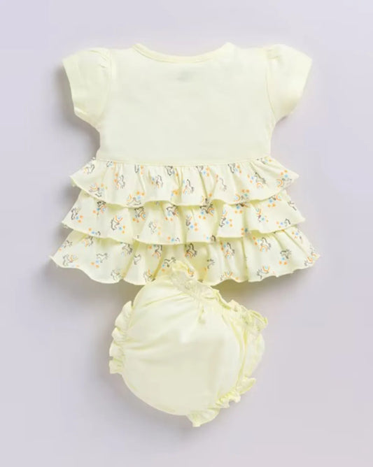 Yellow Printed Frock Panty Set for Girls by Annie
