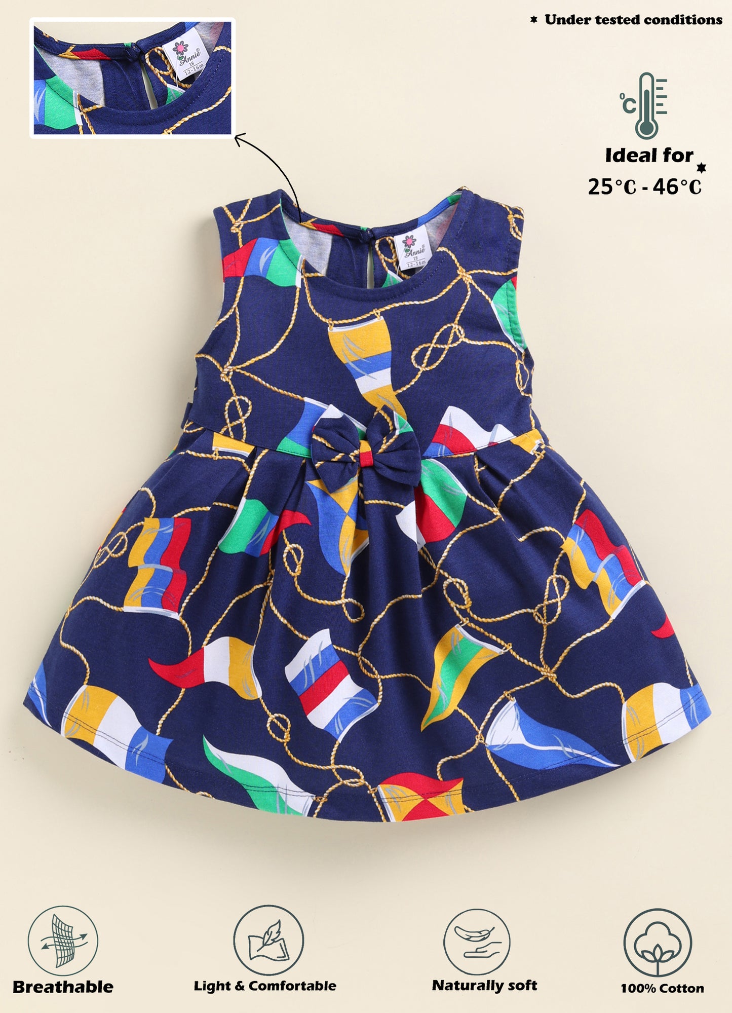 Annie Girls Nautical Flag Print Sleeveless Frock -Blue