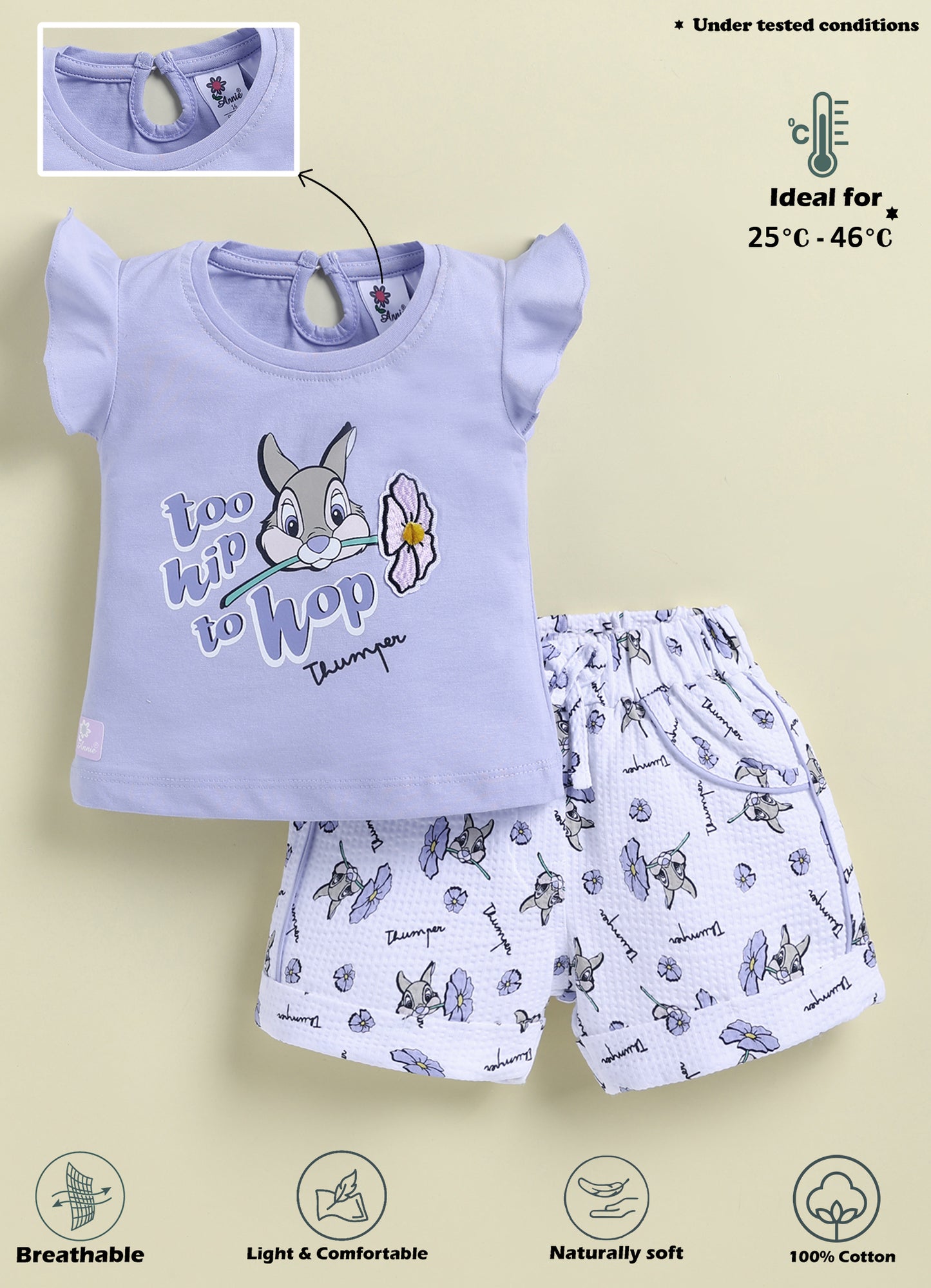 Annie Girls Disney Thumper "Too Hip To Hop" Top and Printed Shorts Set