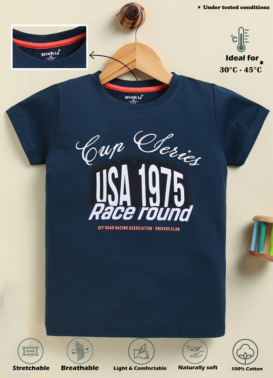 Biskid Boys "Cup Series" Racing Graphic Crew Neck T-Shirt - Navy Blue
