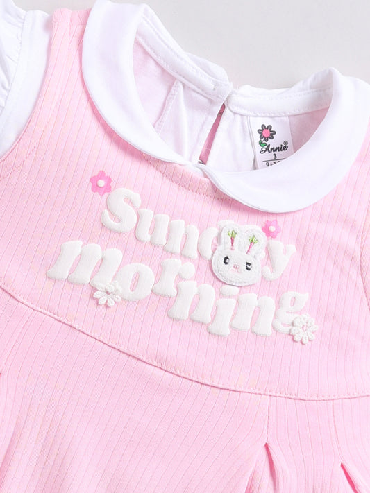 Pink Printed Frock Panty Set for Girls by Annie