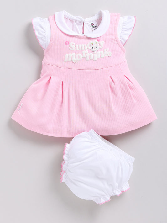 Pink Printed Frock Panty Set for Girls by Annie