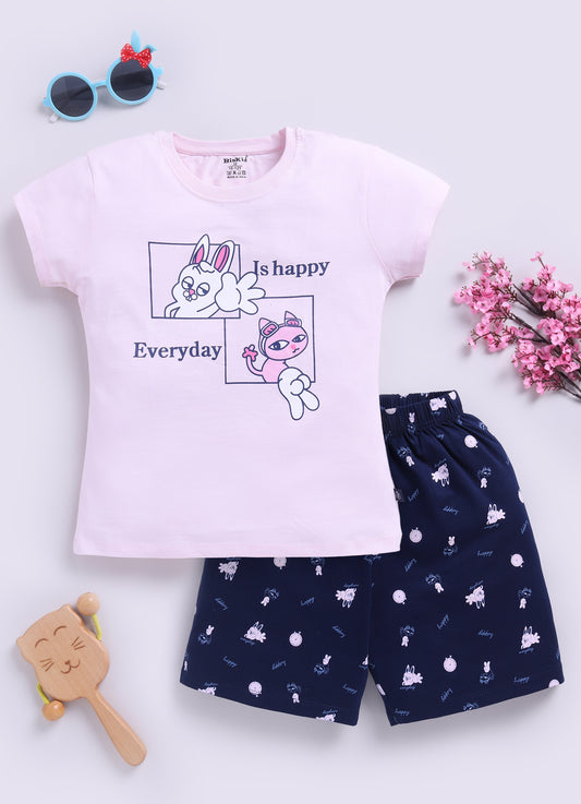 Pink Printed Lounge Wear for Girls by Biskid