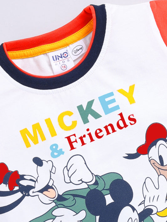 Orange Micky Printed T-Shirt Pant Set for Boys by Uno Kids