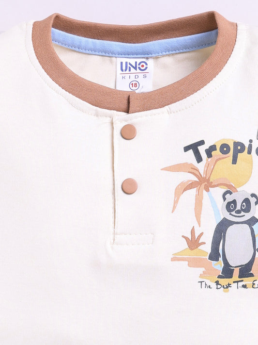 Brown Printed T-Shirt Pant Set for Boys by Uno Kids